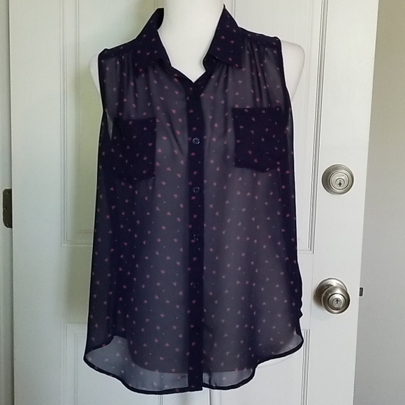new directions Tops - EUC New Directions Sheer Blouse with Hearts Size S